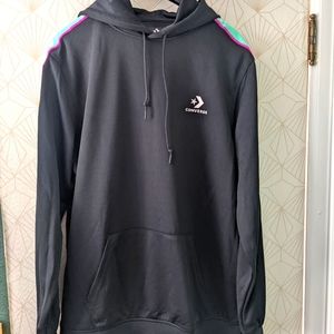 Converse pullover hoodie with taped side stripes in black, XL